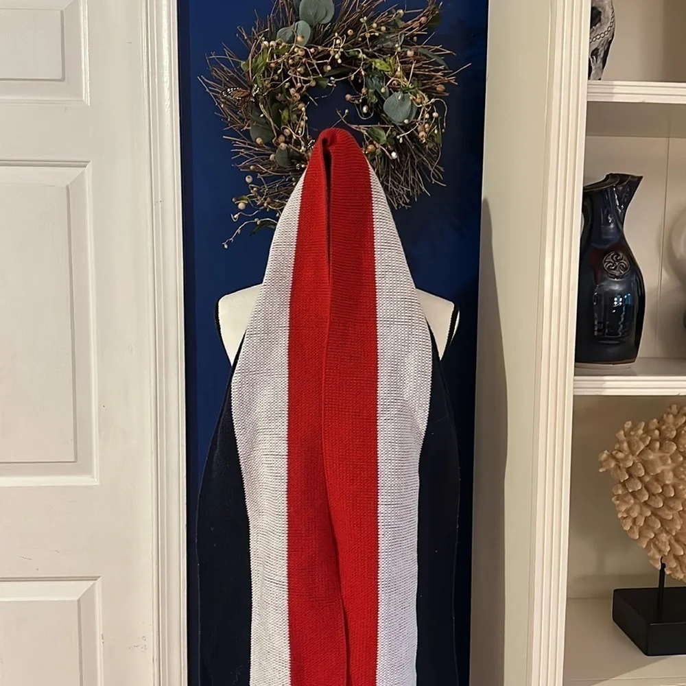 Vintage Unisex Knitmakers USA Patriotic Red White Blue Stripes Knit Scarf 82